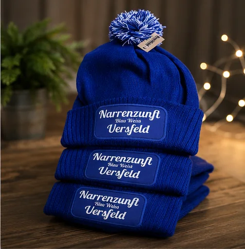 Blaue Mützen der Narrenzunft Blau-Weiß Verfeld – Textildruck